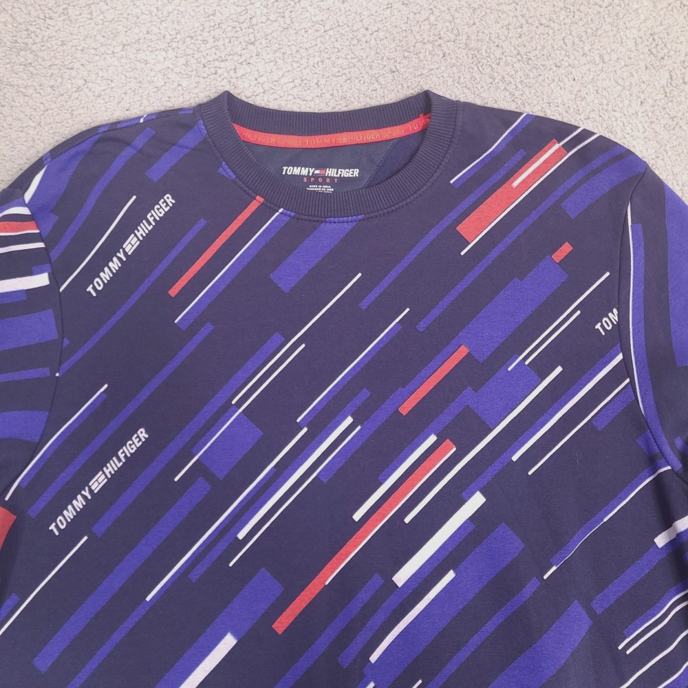 Tommy Hilfiger Sweatshirt Mens Large Blue White Spellout Retro Crewneck Sport